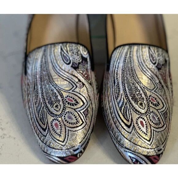 J CREW Jacquard Metallic Smoking Flats LUX Leather Italy Women Size 10 Fast Ship - Picture 3 of 14